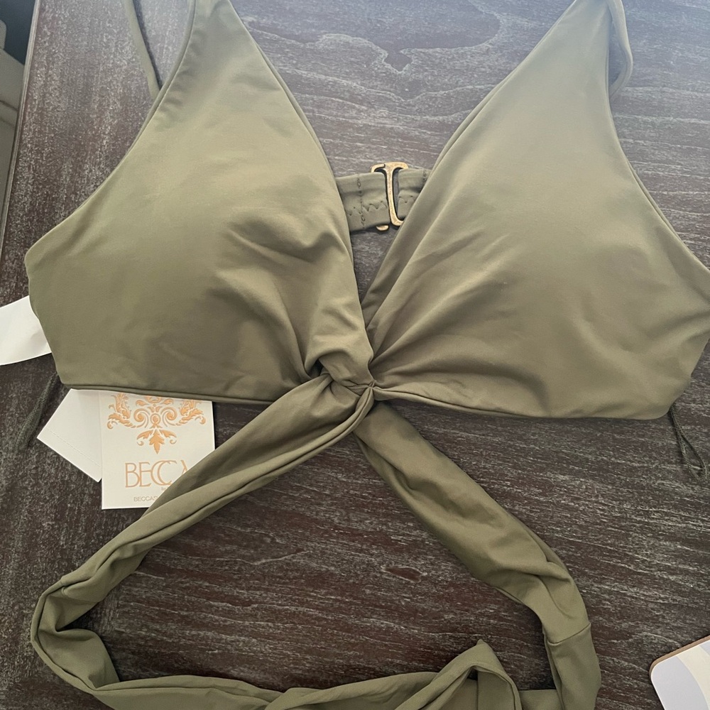 BECCA Green Tie-Front Bikini Top